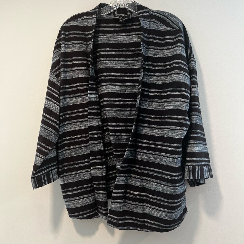 Lucky Brand Cotton Open Cardigan Jacket Gray Stripes Size Medium